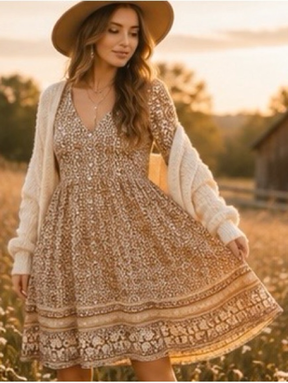 Cottagecore Prairie Midi Dress Boho Puff Sleeve Babydoll Festival Coquette 1XL
